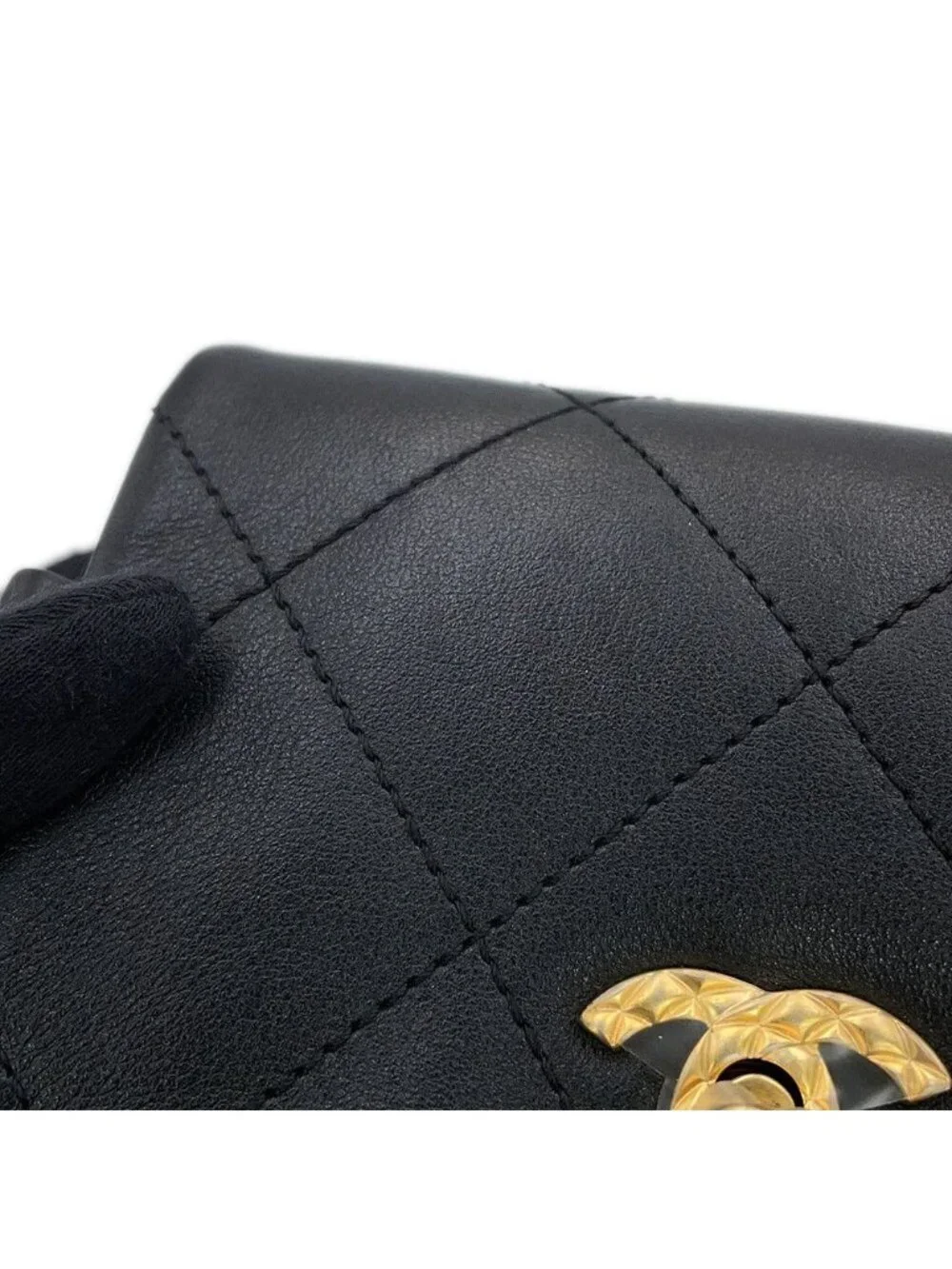 Chanel Backpack Quilted CC Logo Icon Chain Leather Black